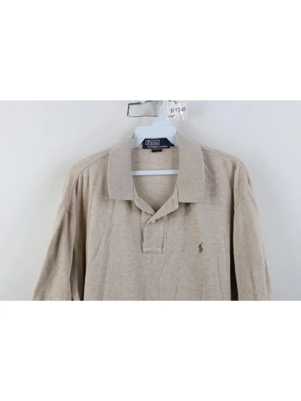 Vtg 90s Ralph Lauren Mens Large Pique Cotton Knit Golf Polo Shirt Oatmeal Brown